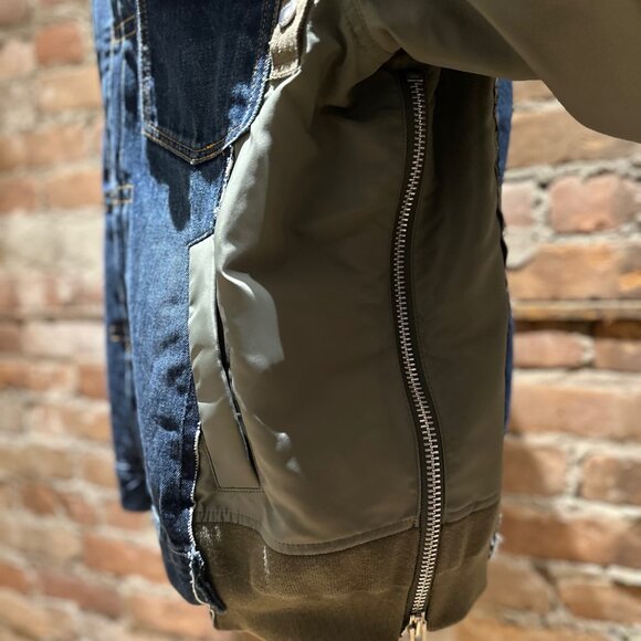 Sacai Hybrid Denim MA-1 Bomber Jacket Sz 3 – Indigo Blue / Olive Nylon Japan - Picture 5 of 8